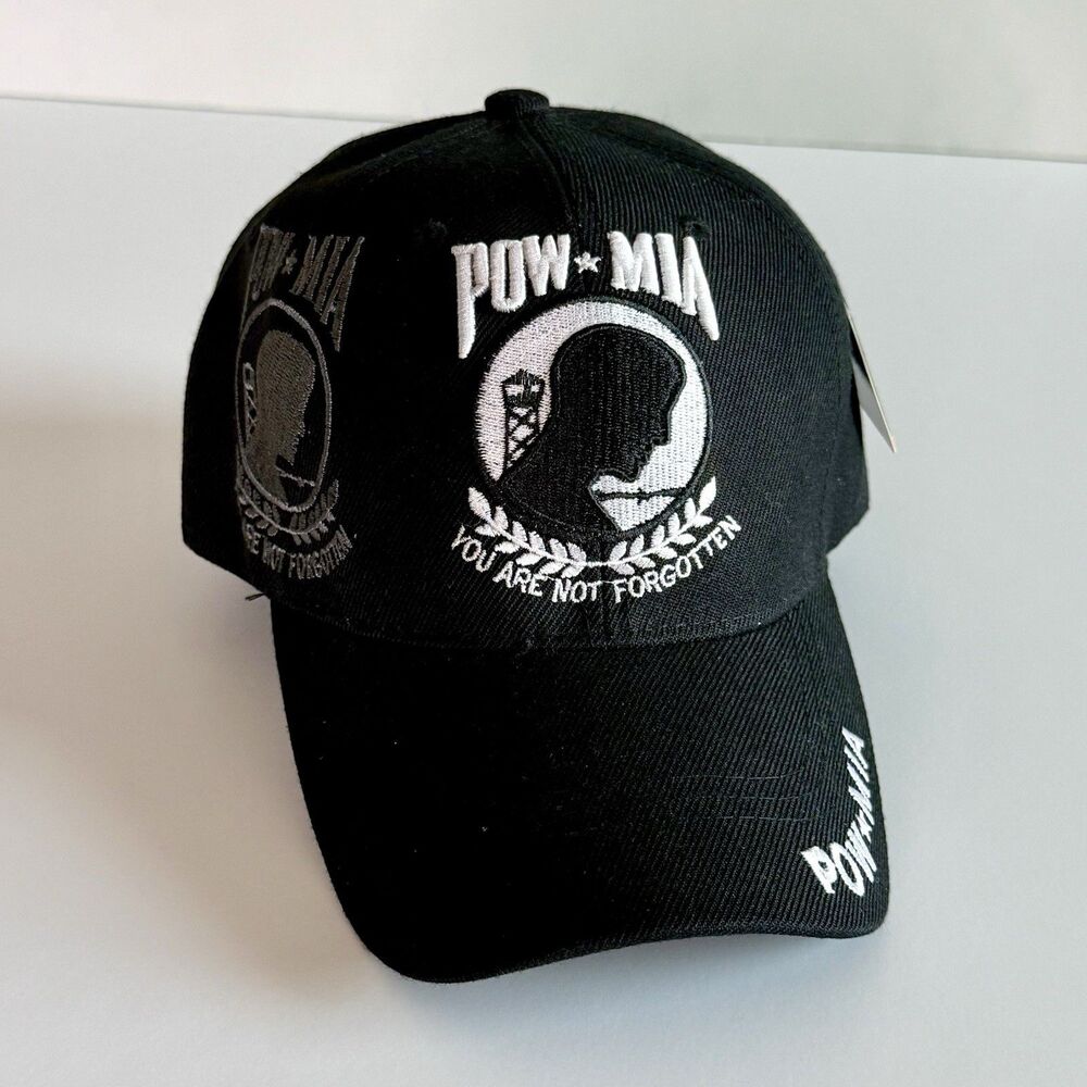 US Warriors POW-MIA You Are Not Forgotten Embroidered Shadow Black Cap NEW w/Tag